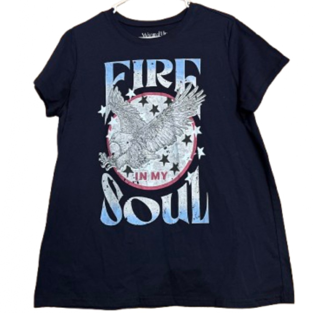Wound Up Navy Multi “Fire in My Soul” Women’s/Big Girls Printed Shirt Sz-M